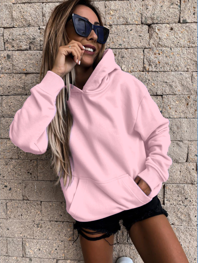 Women's Long Sleeve Solid Color Pullover Hoodie