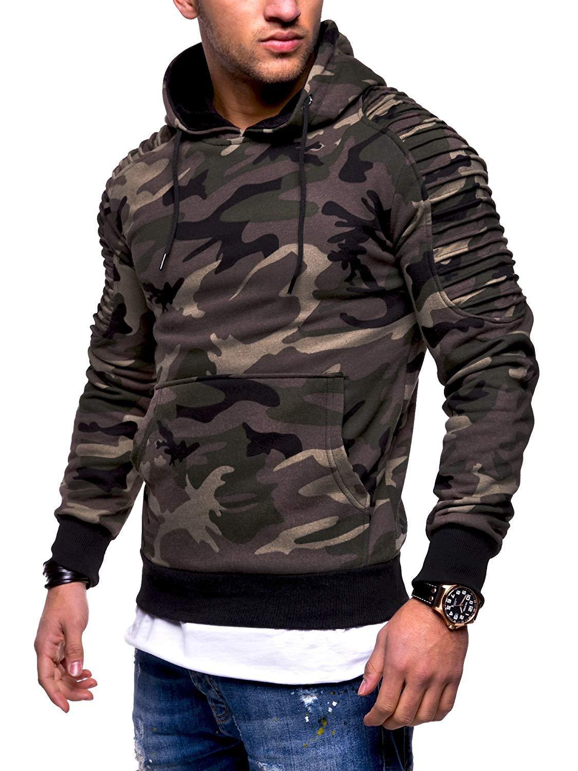 Men's Turtleneck Stripe Pleated Raglan Sleeve Hoodie