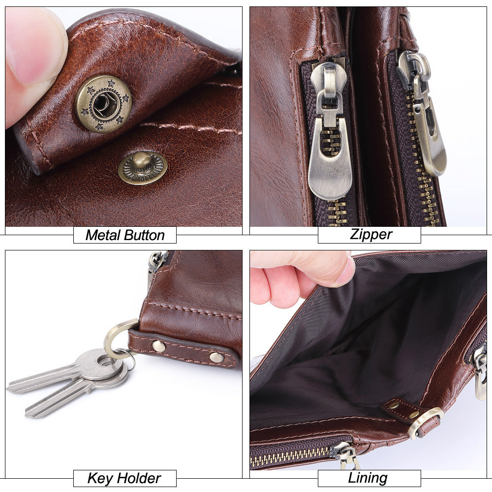 Top layer cowhide buckle zipper bag casual leather bag