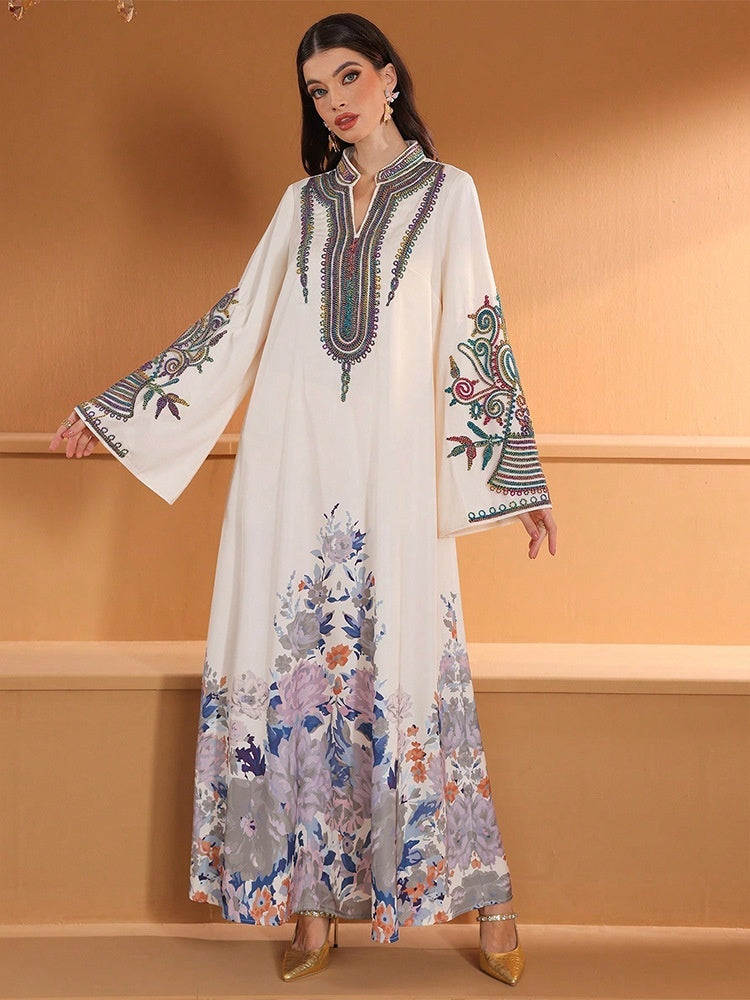 Women's Robe Fashion Applique Print Dubai Casual Dress