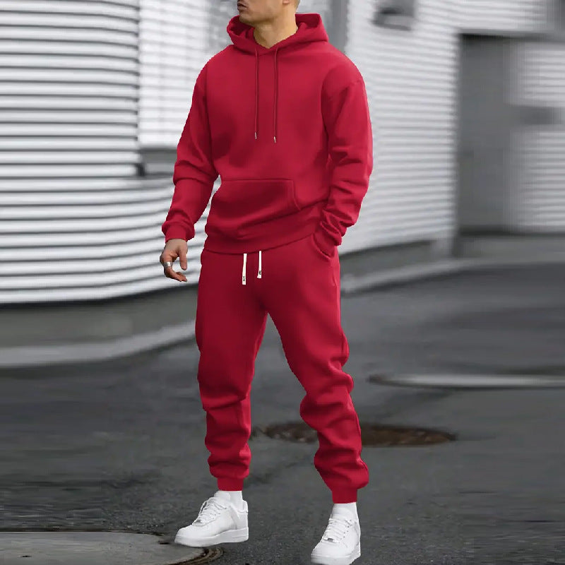 Men's Casual Sports Suit Solid Color Hoodie With Gridles Pants