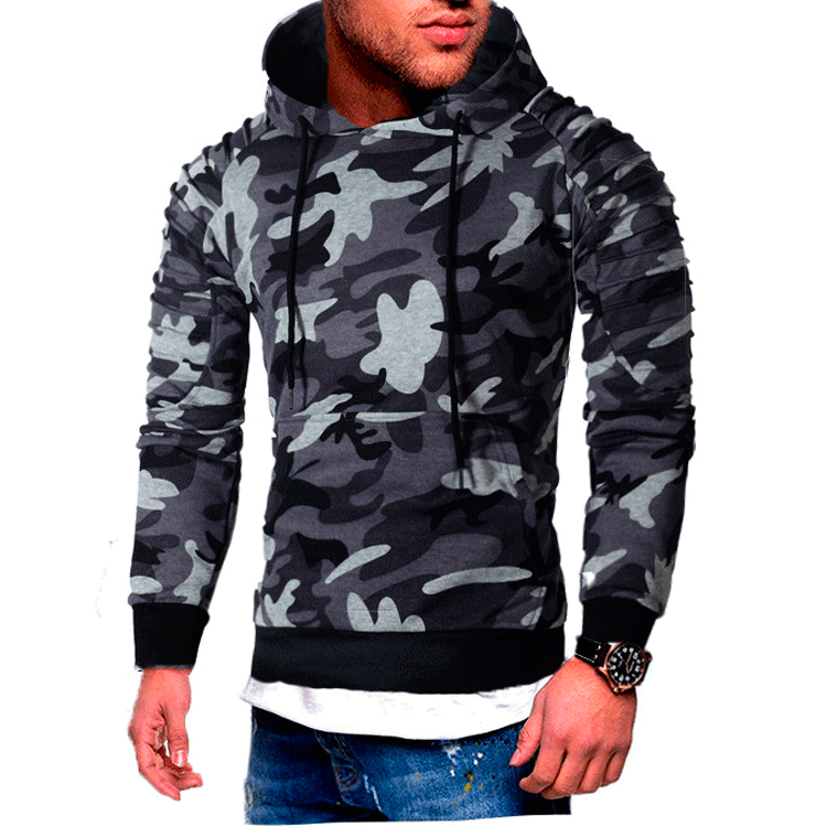 Men's Turtleneck Stripe Pleated Raglan Sleeve Hoodie