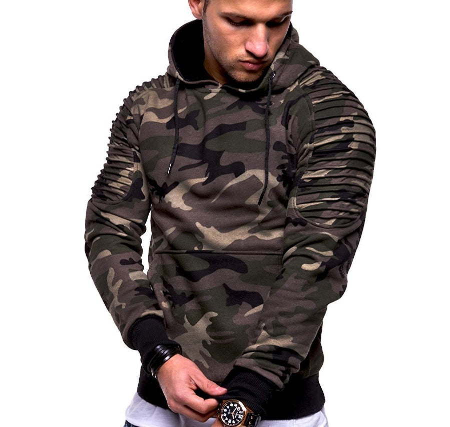 Men's Turtleneck Stripe Pleated Raglan Sleeve Hoodie