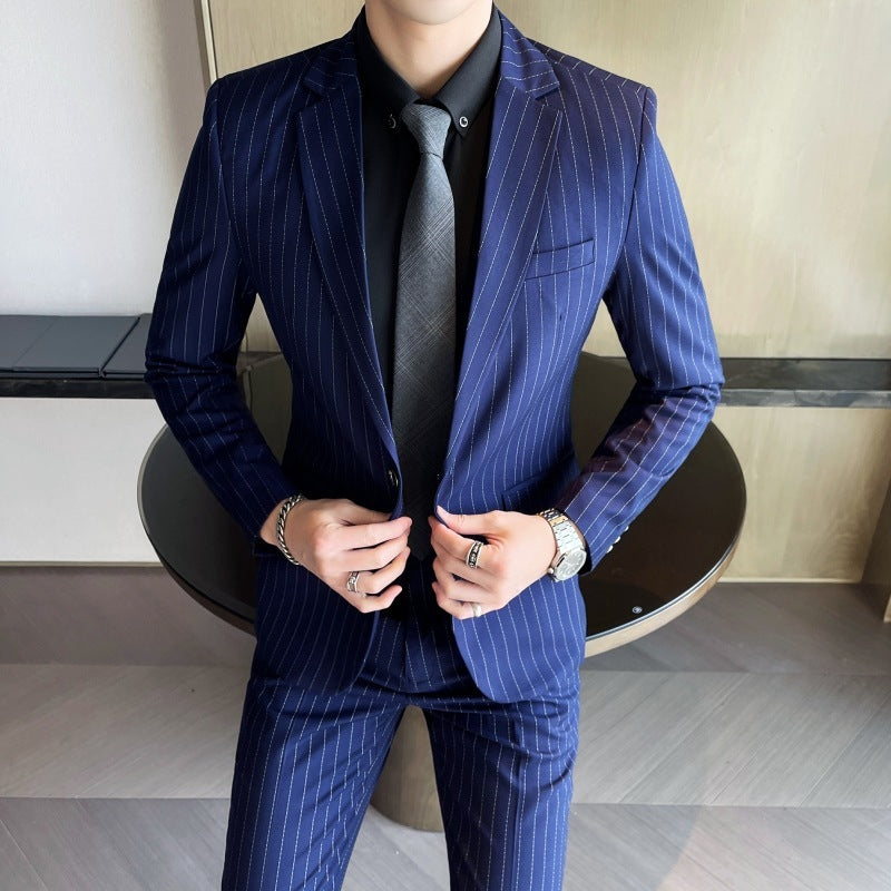 Men's Stripe Trendy Casual Handsome Two-piece Suit