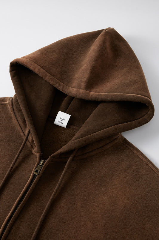 European High Street Winter Vintage Wash Solid Color Hoodie