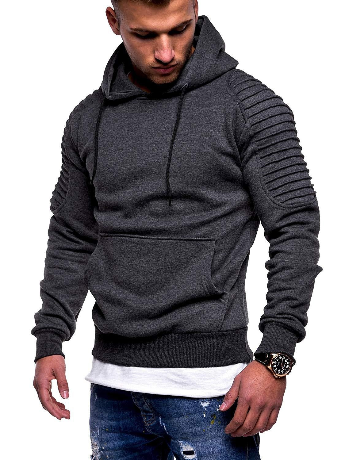 Men's Turtleneck Stripe Pleated Raglan Sleeve Hoodie