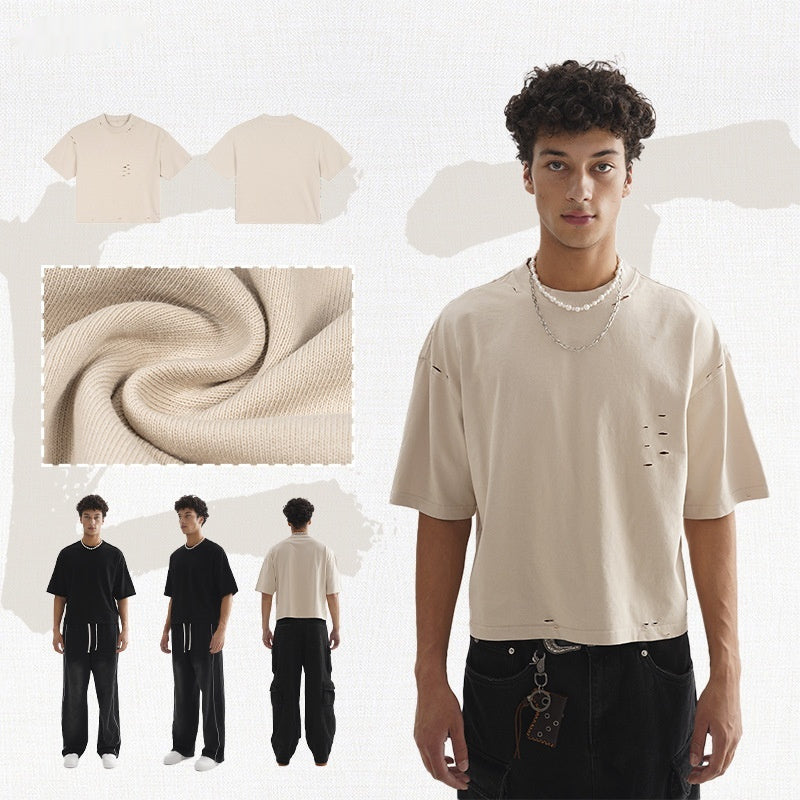 Men's Retro Worn Pure Color Cotton Short Sleeve