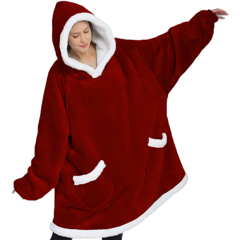Lazy Pullover Pajamas Women's Thermal Clothes Lambswool TV Blanket Hug Hoodie TV Cold Protective Clothing