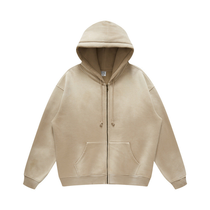 European High Street Winter Vintage Wash Solid Color Hoodie