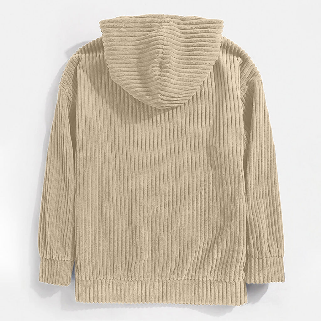 Men's Sweater Thick Corduroy Long Sleeve Solid Color Kangaroo Pocket Hanging Shoulder Hoodie