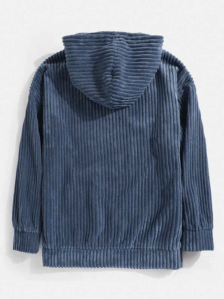 Corduroy Long Sleeve Solid Drop Shoulder Hoodie