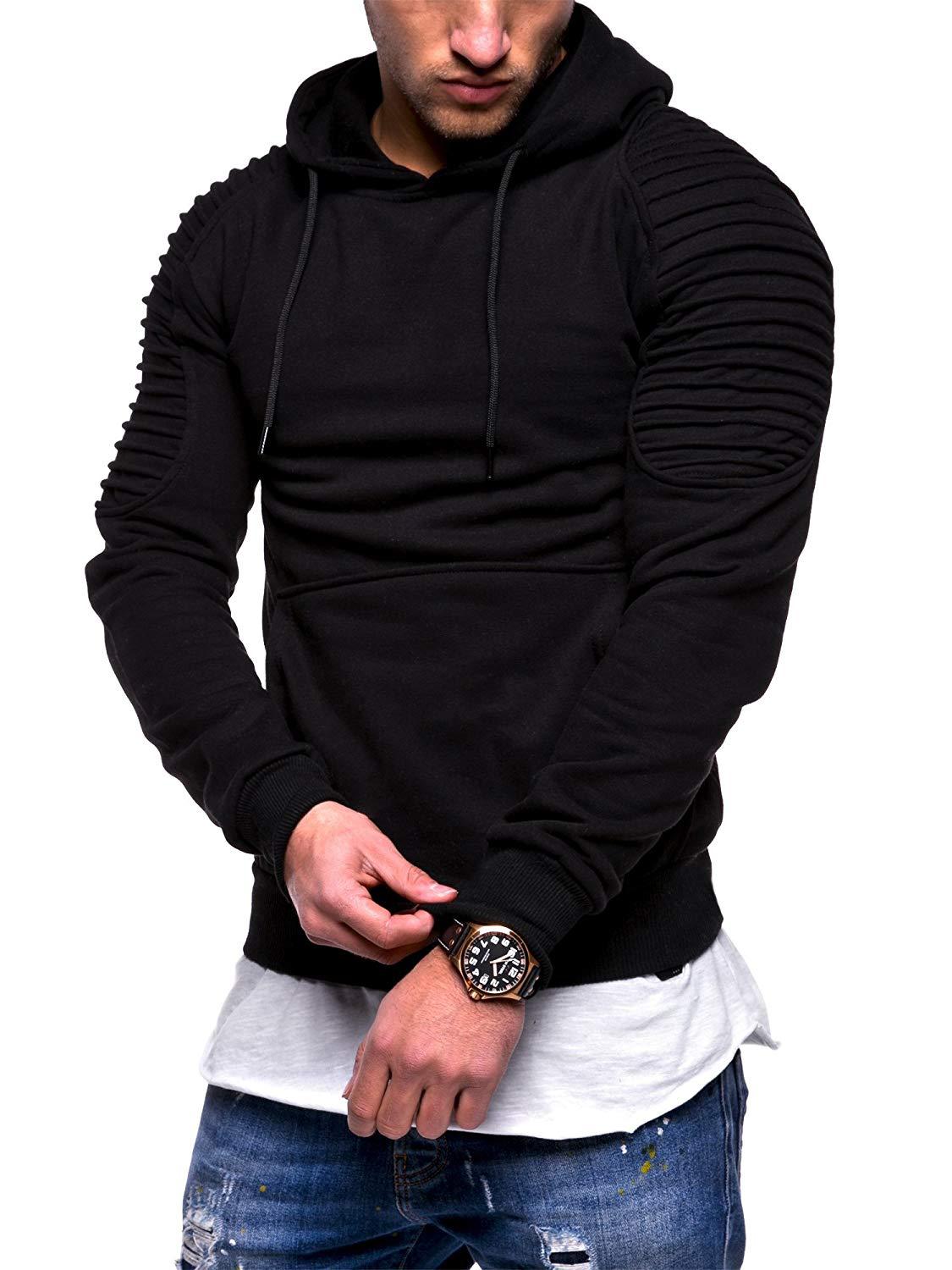 Men's Turtleneck Stripe Pleated Raglan Sleeve Hoodie