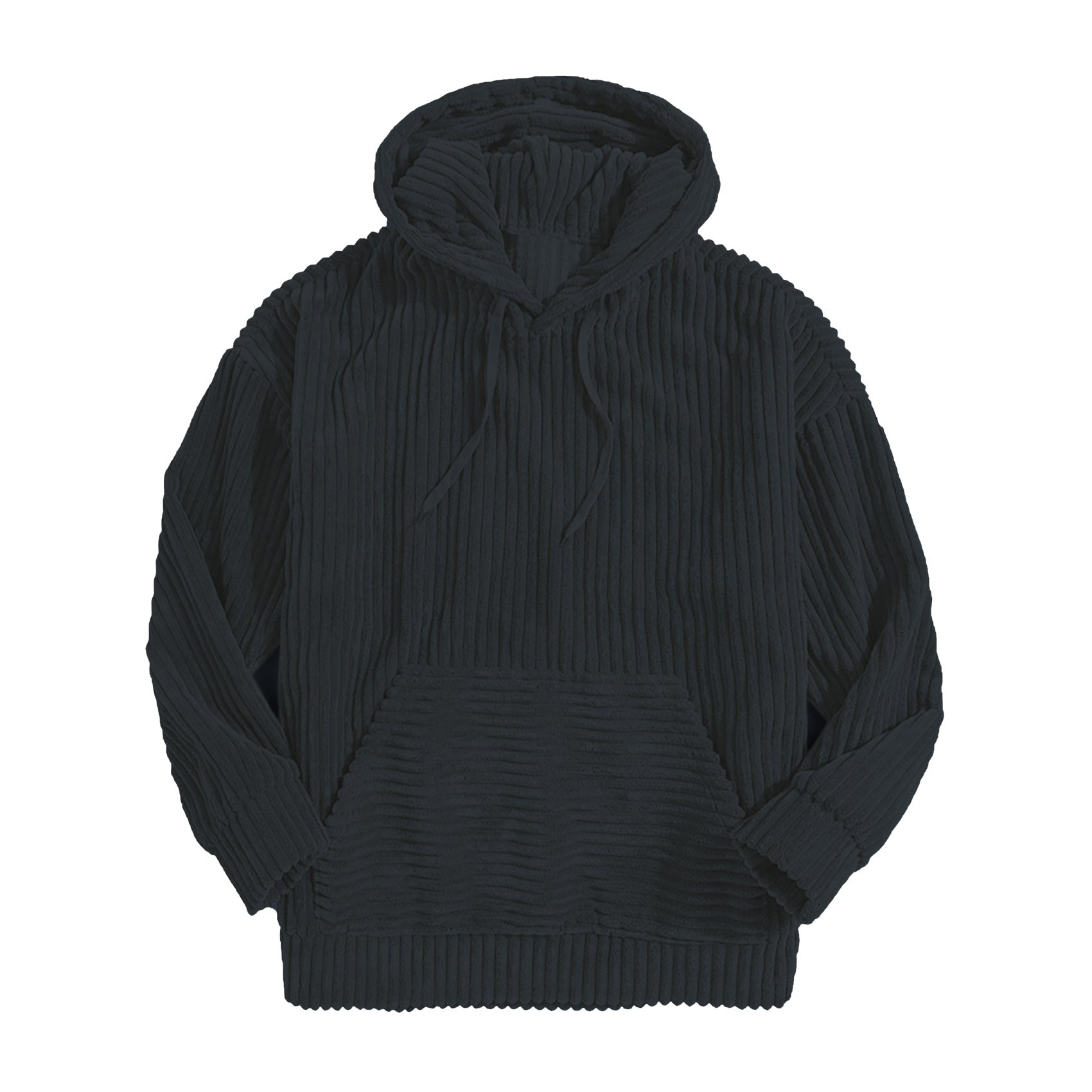 Men's Sweater Thick Corduroy Long Sleeve Solid Color Kangaroo Pocket Hanging Shoulder Hoodie