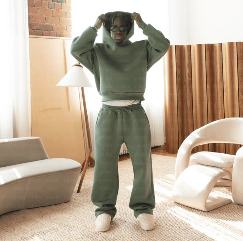 Casual Simple Couple Fashion Hoodie Solid Color Loose Sweater Sweatpants