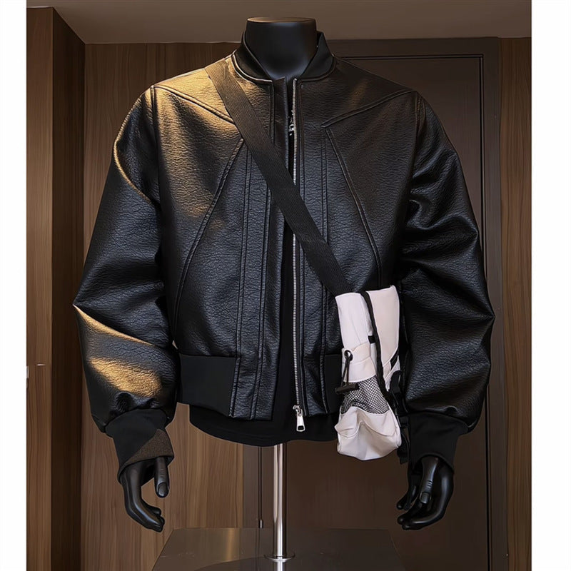 Pu Egg White Leather Litchi Leather Jacket