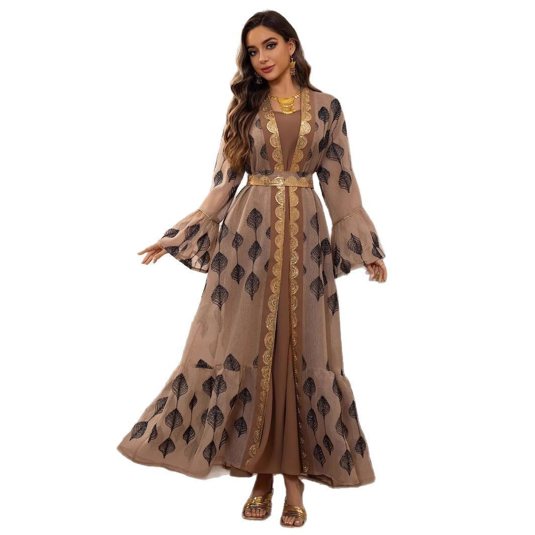 Middle East Arab Dubai Robe Mesh Embroidery Dress