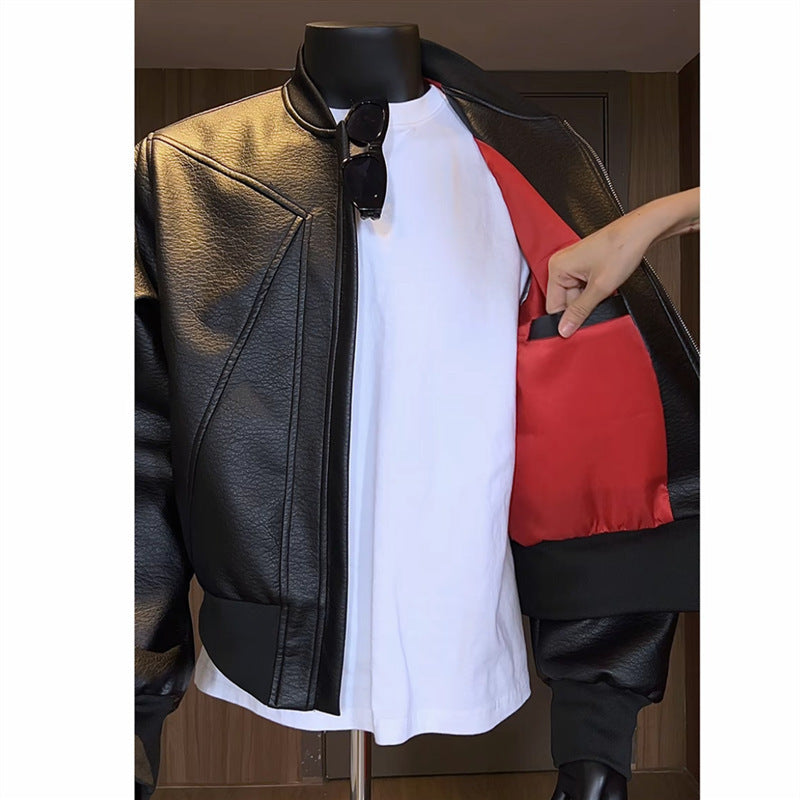 Pu Egg White Leather Litchi Leather Jacket
