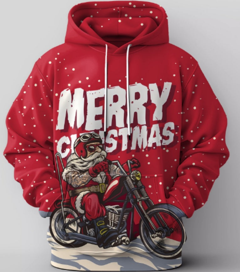 Elk And Santa Claus Printed Hoodie