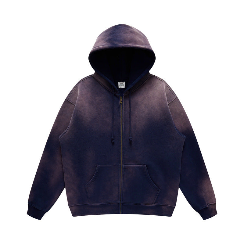 European High Street Winter Vintage Wash Solid Color Hoodie