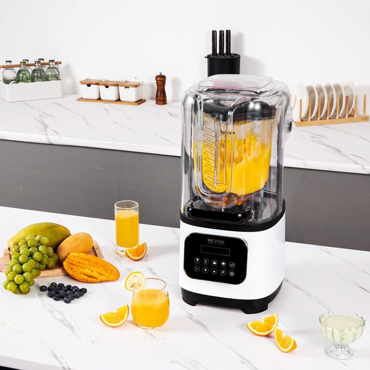 Professional Blender With Shield, Commercial Countertop Blenders, 68 Oz Jar Blender Combo, Stainless Steel 9 Speed & 5 Functions Blender, For Shakes, Smoothies, Peree, And Crush Ice, White