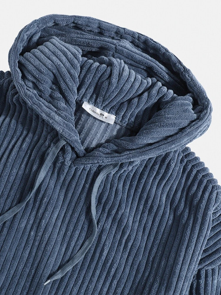 Corduroy Long Sleeve Solid Drop Shoulder Hoodie