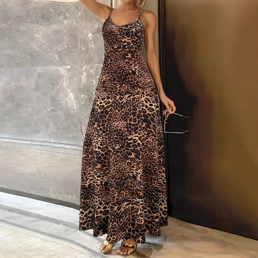 Casual Fashion Loose Sleeveless Round Neck Leopard Print Dress