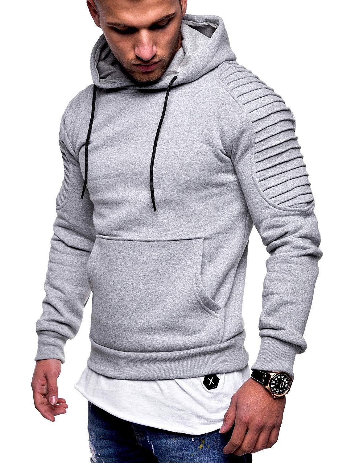 Men's Turtleneck Stripe Pleated Raglan Sleeve Hoodie