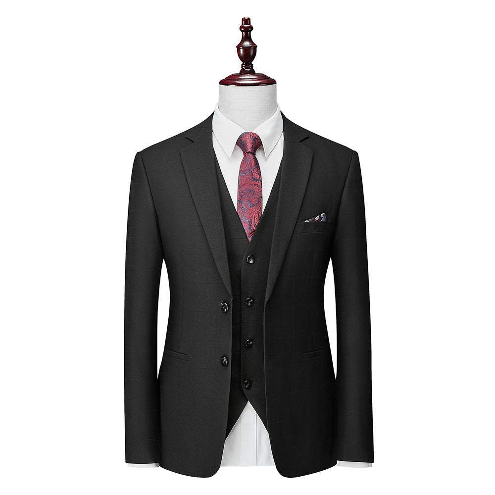 Men's Business Casual Plaid Slim Fit Suit Three-piece Suit