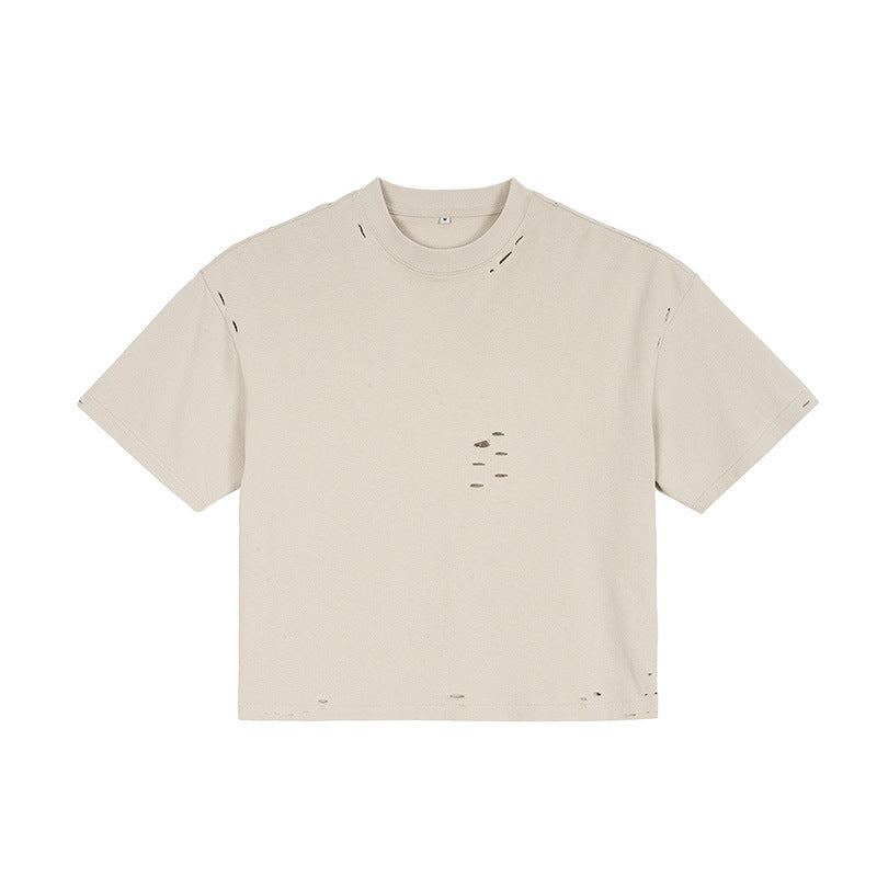 Men's Retro Worn Pure Color Cotton Short Sleeve