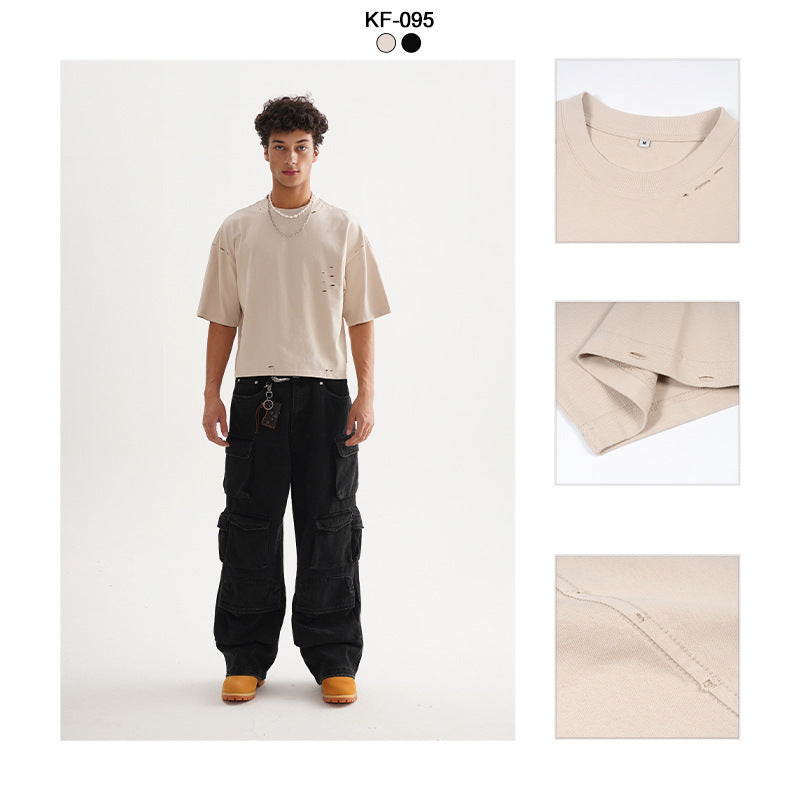 Men's Retro Worn Pure Color Cotton Short Sleeve