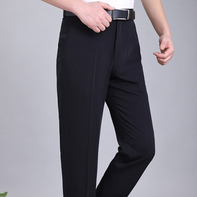 Men's Mulberry Silk Suit Pants Business Straight High Waist Non-ironing