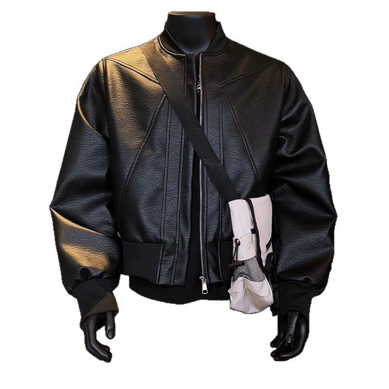 Pu Egg White Leather Litchi Leather Jacket