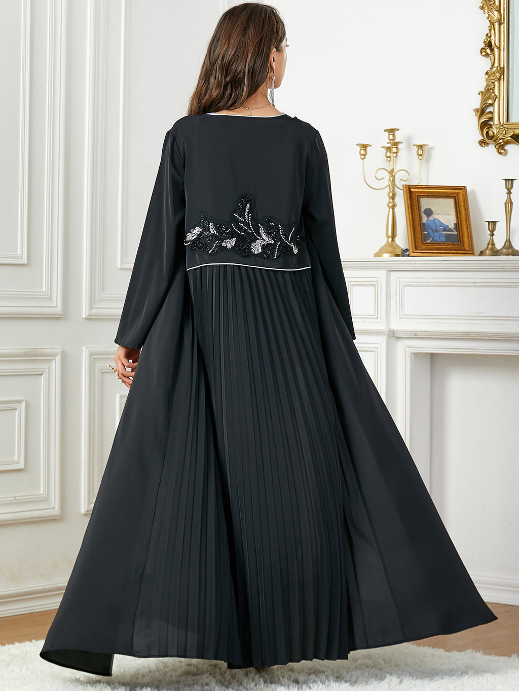 3803 Middle East Arab In Stock Applique Cardigan Skirt