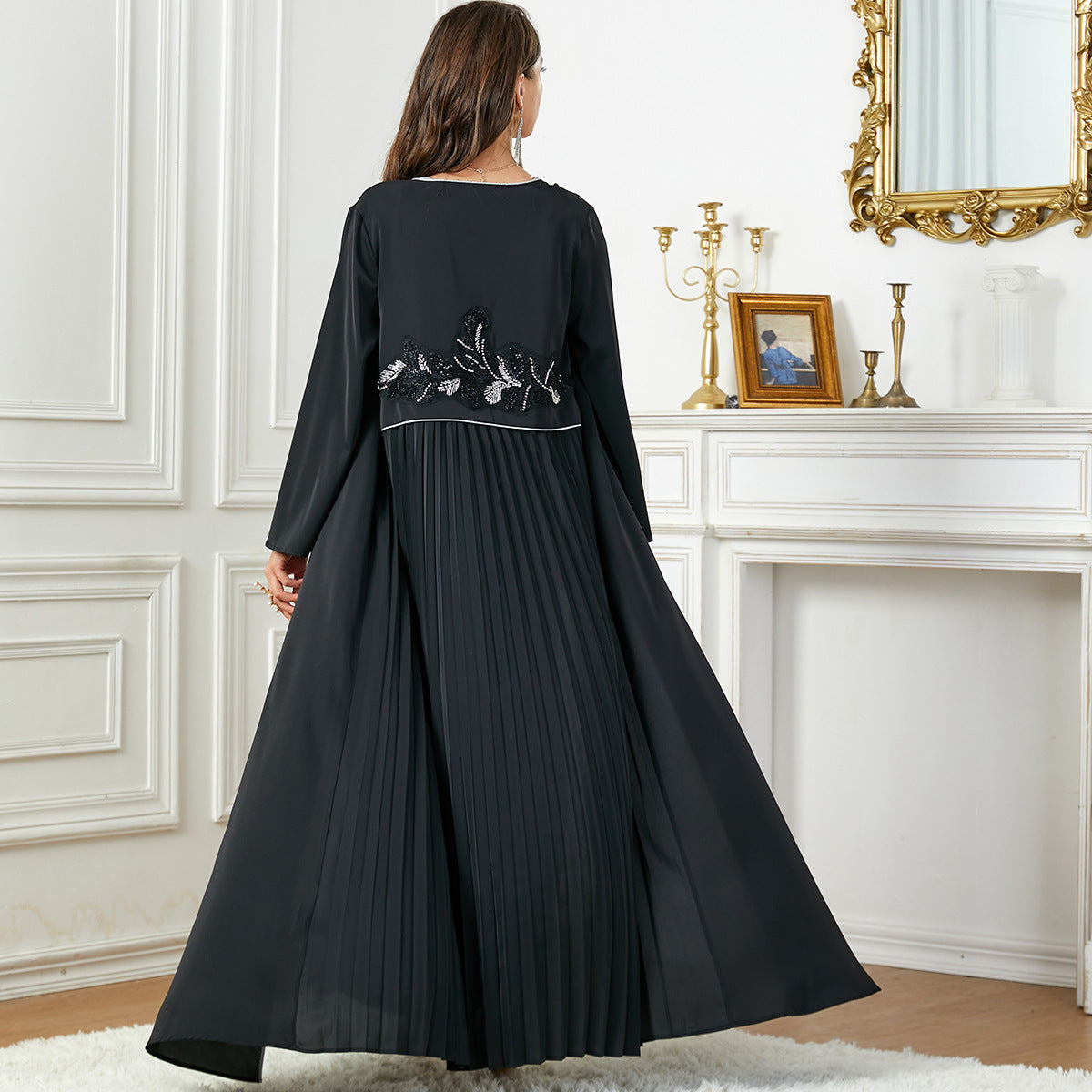 3803 Middle East Arab In Stock Applique Cardigan Skirt