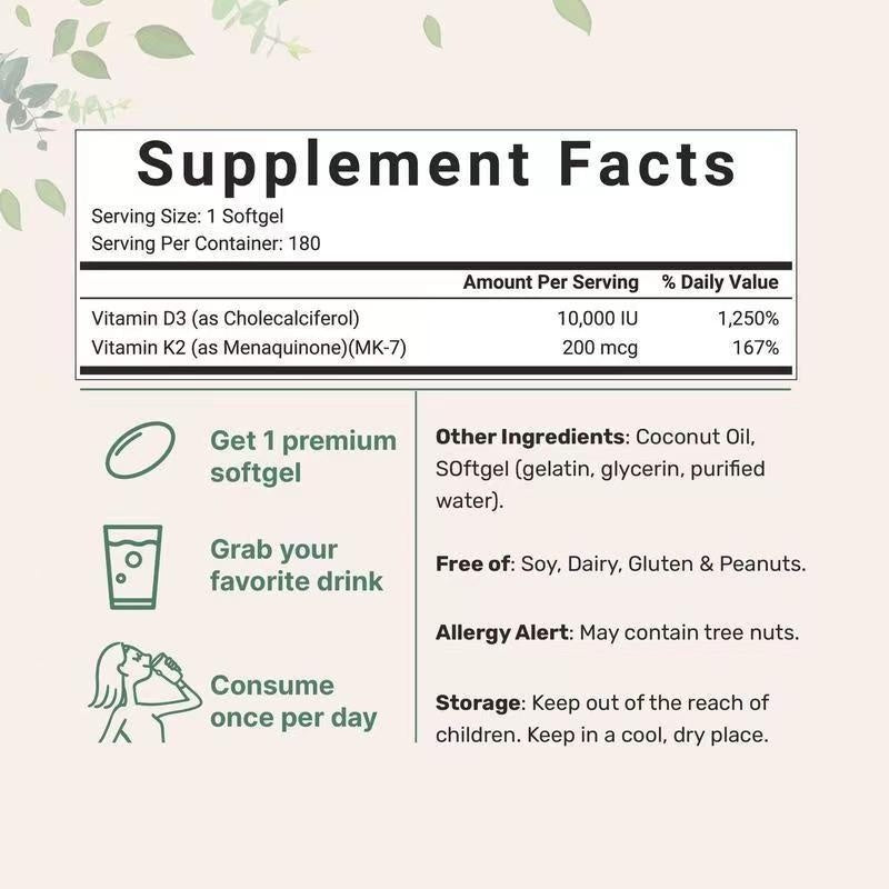 Vitamin D3 K2Vitamin Hot Sale Source Factory D3 K2 Capsules