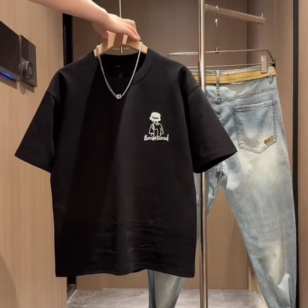 Men's Simple Cartoon Print Loose Short Sleeve