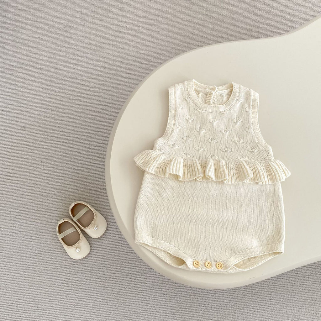 Baby Girl's Ruffle Vest Cute Fashionable Knitted Jacket All-matching Romper