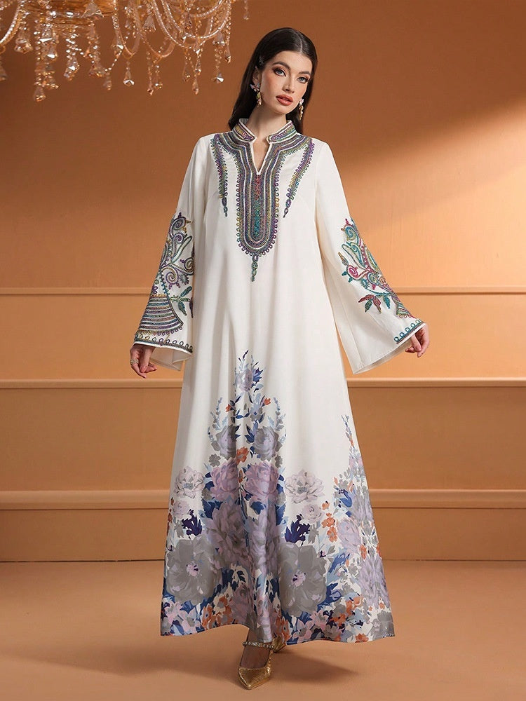 Women's Robe Fashion Applique Print Dubai Casual Dress