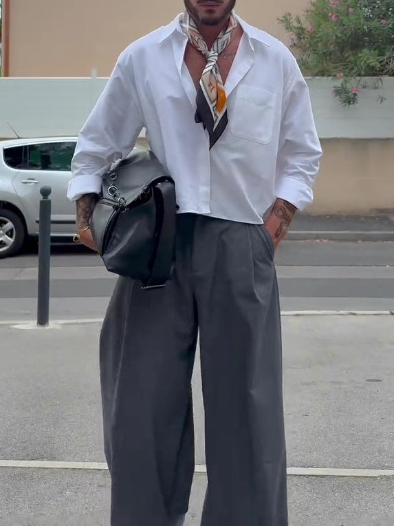 Men's Casual High Waist Wide Leg Pants