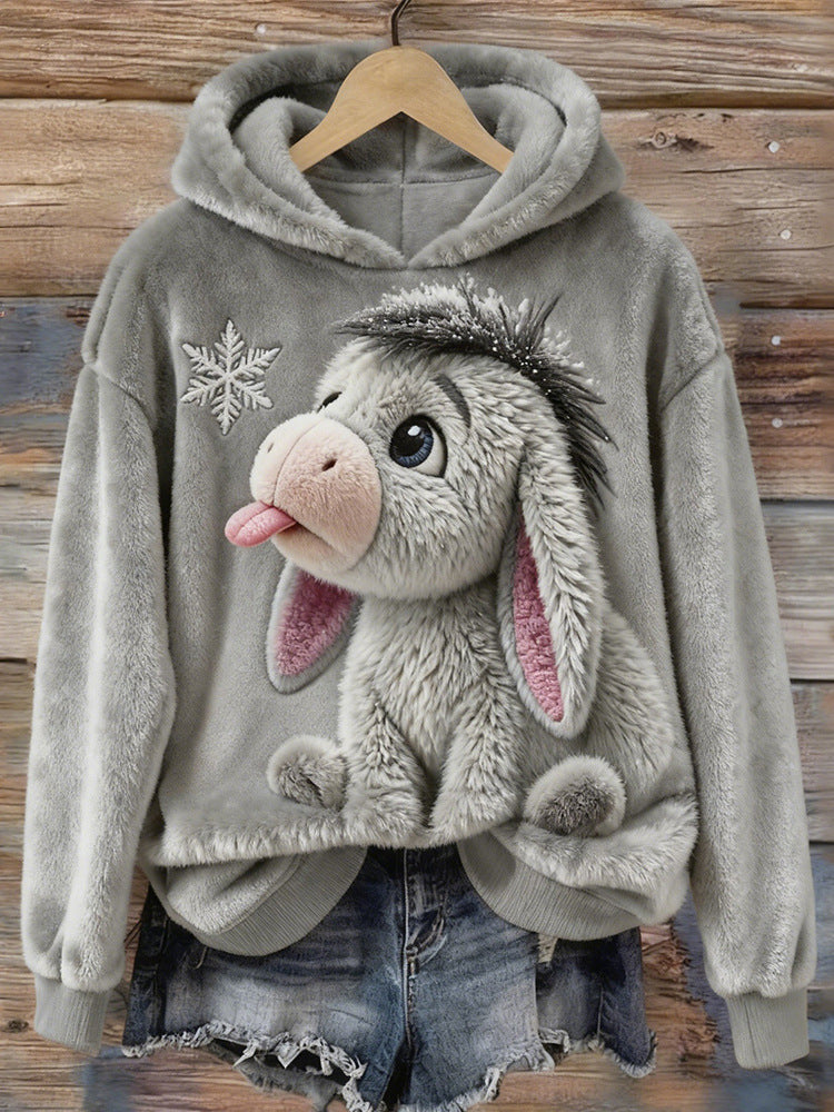Womens Printed Hoodie Solid-Color Hooded Sweatshirt Top