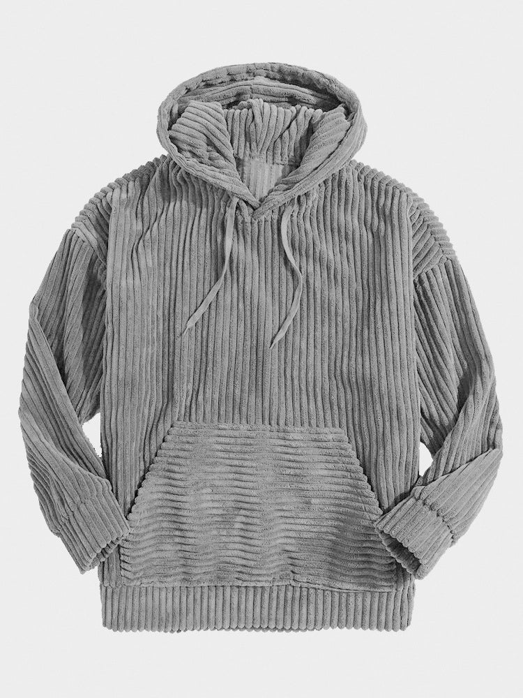 Corduroy Long Sleeve Solid Drop Shoulder Hoodie