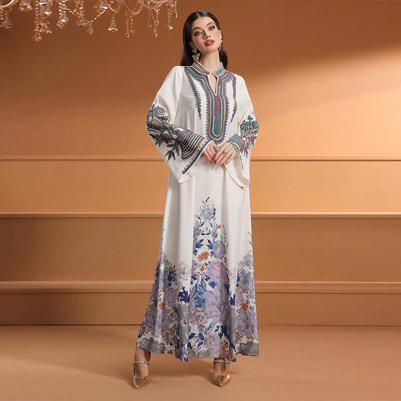 Women's Robe Fashion Applique Print Dubai Casual Dress