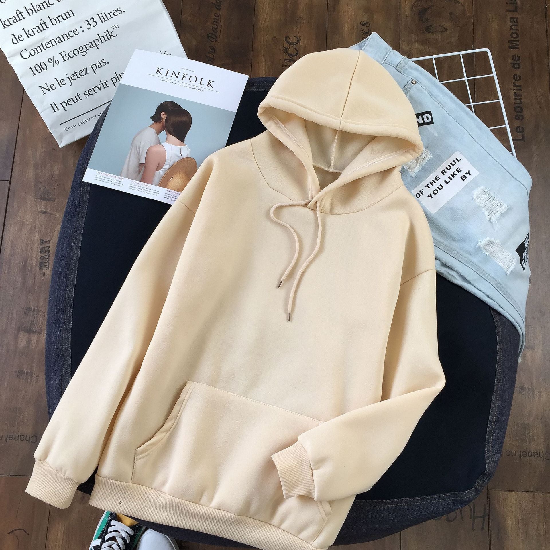Long Sleeve Solid Color Hooded Sweater Couple