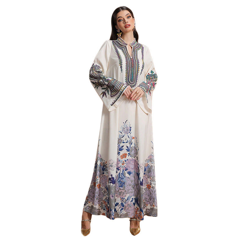 Women's Robe Fashion Applique Print Dubai Casual Dress
