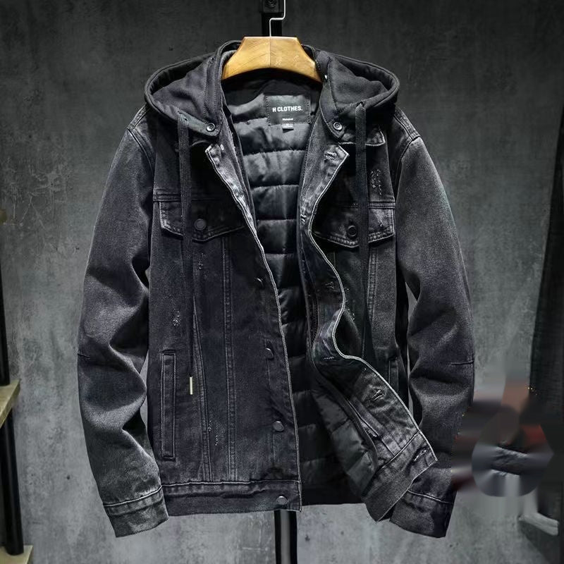 Cotton Denim Coat Men's Loose Detachable Thickened