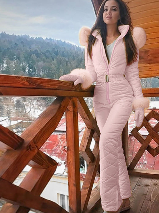 Winter Outdoor Fashion Ski Suit Coat Hoodie Outdoor Sports Jumpsuit Zipper Female Ski Suit