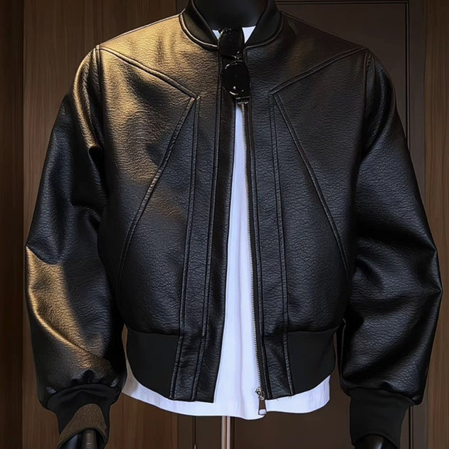 Pu Egg White Leather Litchi Leather Jacket