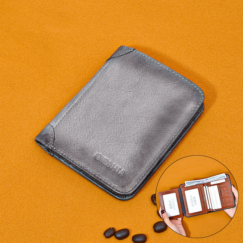 Men's Leather Anti-theft Swiping Ultra-thin Multi-card-slot Short Wallet