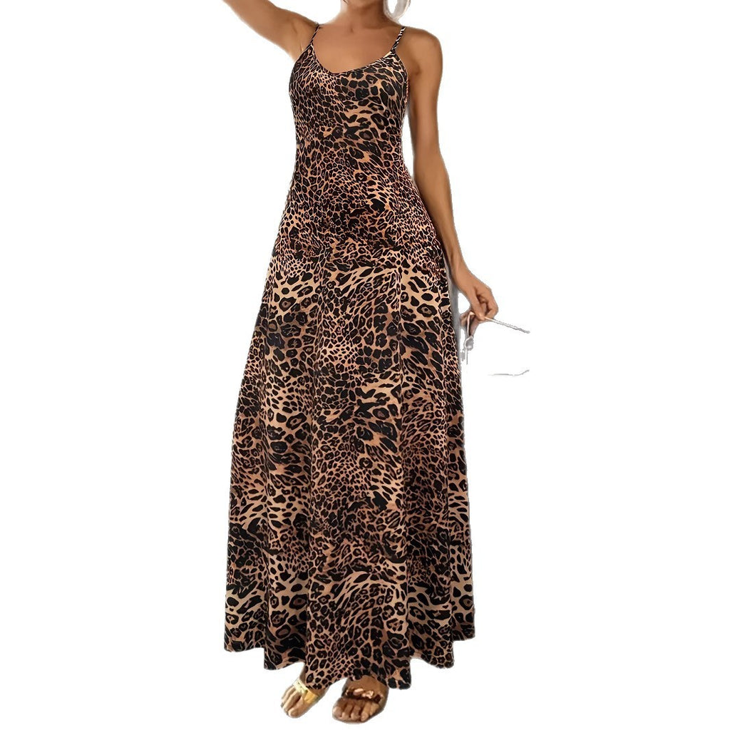 Casual Fashion Loose Sleeveless Round Neck Leopard Print Dress