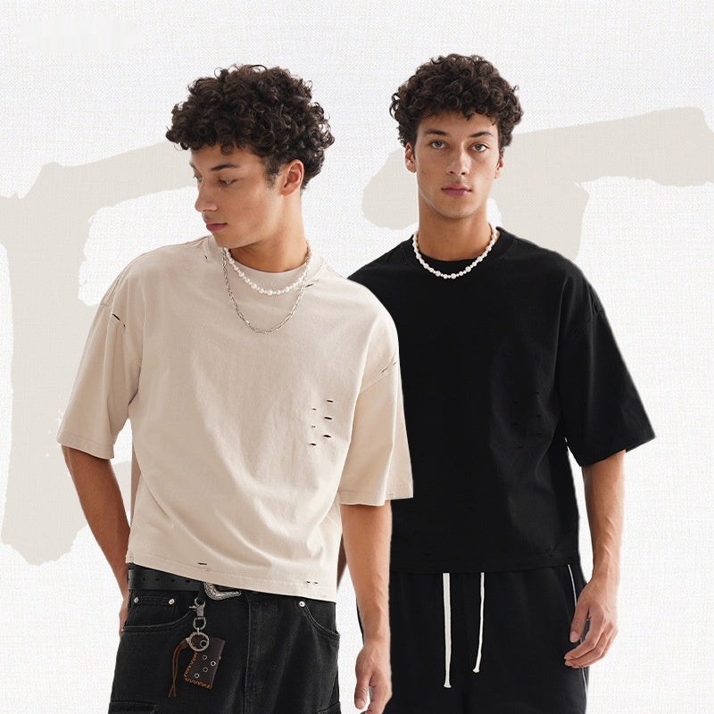 Men's Retro Worn Pure Color Cotton Short Sleeve